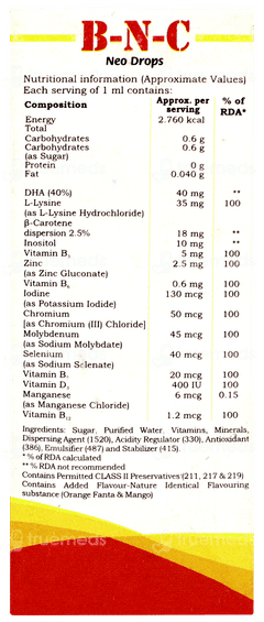 B N C Neo Orange Flavour Oral Drops 30ml