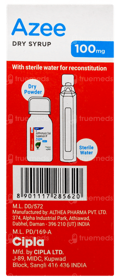 Azee 100mg Peppermint Flavour Dry Syrup 15ml