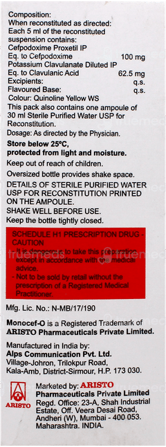 Monocef O Cv 100/62.5 Suspension 30ml