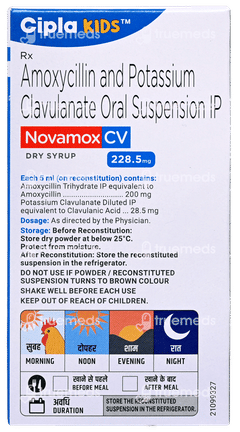 Novamox Cv 228.5mg Tangy Orange Flavour Dry Syrup 30ml Novamox Cv 228.5mg Tangy Orange Flavour Dry Syrup 30ml