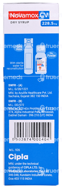 Novamox Cv 228.5mg Tangy Orange Flavour Dry Syrup 30ml Novamox Cv 228.5mg Tangy Orange Flavour Dry Syrup 30ml
