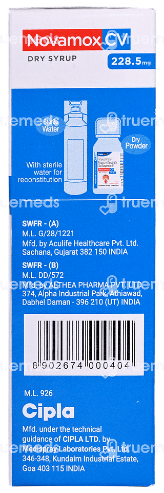 Novamox Cv 228.5mg Tangy Orange Flavour Dry Syrup 30ml