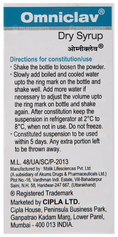 Omniclav 200/28.5 Mg Dry Syrup 30 Ml Omniclav 200/28.5 Mg Dry Syrup 30 Ml