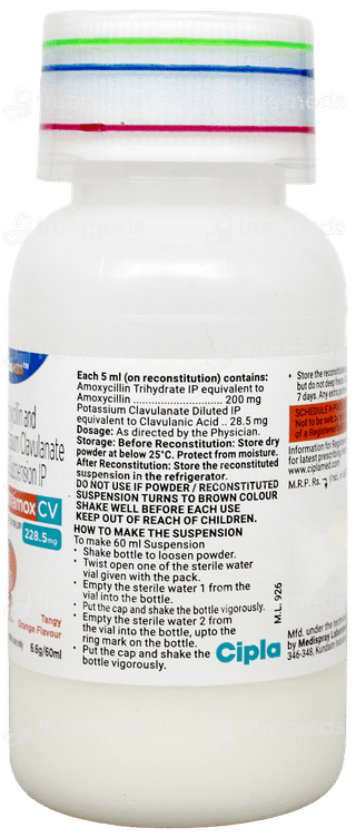 Novamox Cv 228.5Mg Tangy Orange Flavour Dry Syrup 60Ml