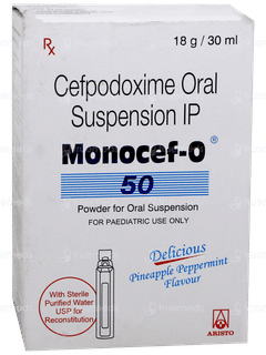 Monocef O 50 Pineapple Peppermint Flavour Suspension 30ml Monocef O 50 Pineapple Peppermint Flavour Suspension 30ml