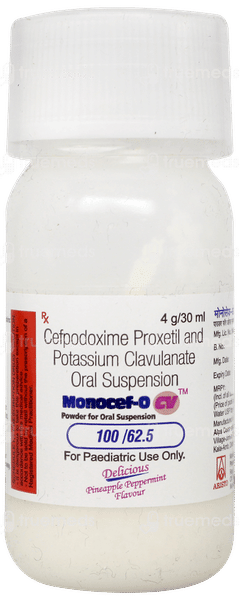 Monocef O Cv 100/62.5 Pineapple Peppermint Flavour Suspension 30ml Monocef O Cv 100/62.5 Pineapple Peppermint Flavour Suspension 30ml