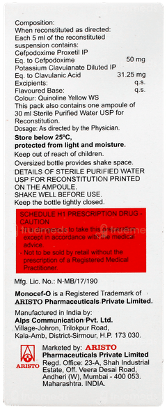 Monocef O Cv 50/31.25 Pineapple Peppermint Flavour Suspension 30ml