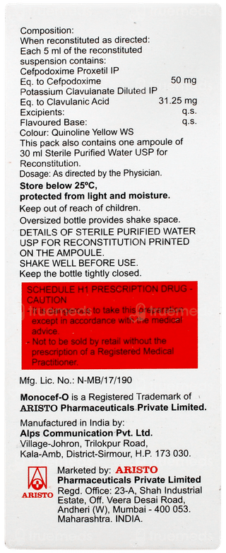 Monocef O Cv 50/31.25 Pineapple Peppermint Flavour Suspension 30ml