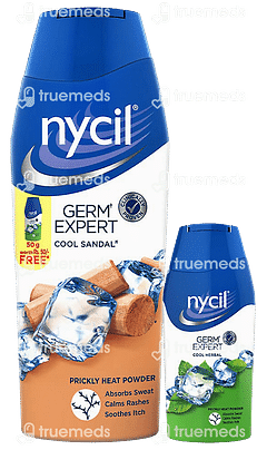 Nycil Germ Expert Cool Sandal Prickly Heat Powder 150gm With Nycil Cool Herbal 50gm Free