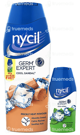 Nycil Germ Expert Cool Sandal Prickly Heat Powder 150 GM With Nycil Cool Herbal 50 GM Free