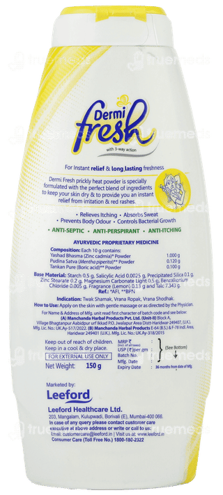 Dermi Fresh Prickly Heat Lemon Powder 150Gm