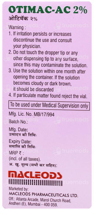 Otimac Ac 2% Ear Drops 10ml