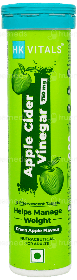 Healthkart Hk Vitals Apple Cider Vinegar 750mg Green Apple Flavour Effervescent Tablet 15