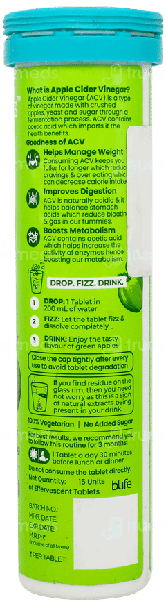 Healthkart Hk Vitals Apple Cider Vinegar 750mg Green Apple Flavour Effervescent Tablet 15