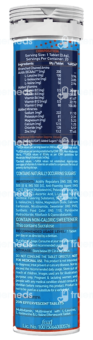 Muscleblaze Mb Fuel One Sports Hydr8 Rehydration Formula Zesty Orange Flavour No Added Sugar Effervescent Tablet 20