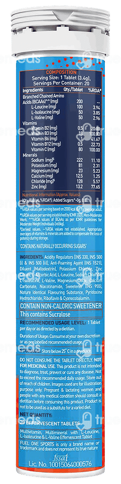 Muscleblaze Fuel One Sports Hydr8 Lemon Flavour No Added Sugar Effervescent Tablet 20