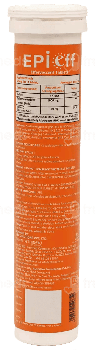 Epieff Vitamin C Orange Flavour Effervescent Tablet 20