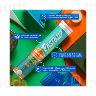 Fast&up Fortify Calcium + D3 + K2 + Magensium Orange Flavour No Added Sugar Effervescent Tablet 20