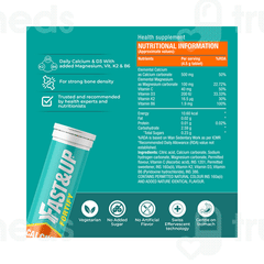 Fast&up Fortify Calcium + D3 + K2 + Magensium Orange Flavour No Added Sugar Effervescent Tablet 20