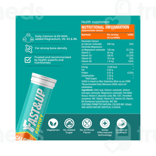 Fast&up Fortify Calcium + D3 + K2 + Magensium Orange Flavour No Added Sugar Effervescent Tablet 20