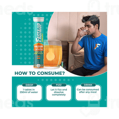 Fast&up Fortify Calcium + D3 + K2 + Magensium Orange Flavour No Added Sugar Effervescent Tablet 20