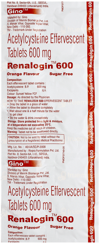 Renalogin 600 Orange Flavour Sugar Free Effervescent Tablet 10