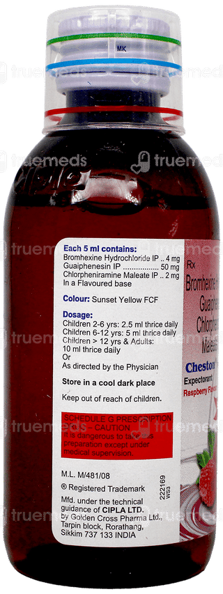 Cheston Raspberry Flavour Sugar Free Expectorant 100Ml