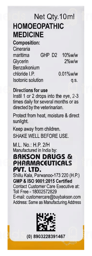 Baksons Cineraria Maritima Eye Drops 10Ml