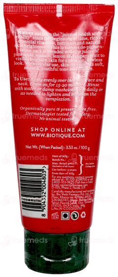 Biotique Fruit Brightening Depigmentation & Tan Removal Face Pack 100Ml