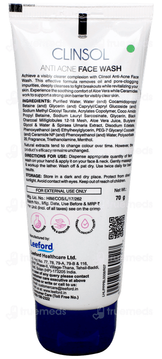 Clinsol Anti Acne Face Wash 70Gm