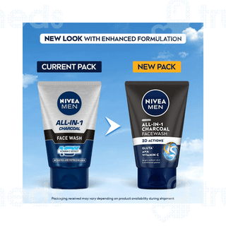 Nivea Men All In 1 Charcoal To Detoxify & Refresh Skin With 10x Vitamin C Effect Face Wash 50gm
