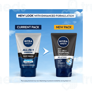 Nivea Men Face Wash All In 1 Charcoal To Detoxify & Refresh Skin With 10X Vitamin C Effect 100 Gm
