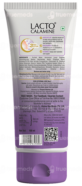 Lacto Calamine Kaolin Clay Face Wash 100 ML