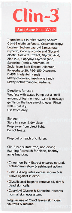 Clin 3 Anti Acne Face Wash 100ml Clin 3 Anti Acne Face Wash 100ml