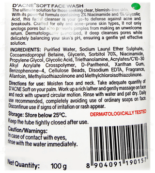D Acne Soft Face Wash 100Gm