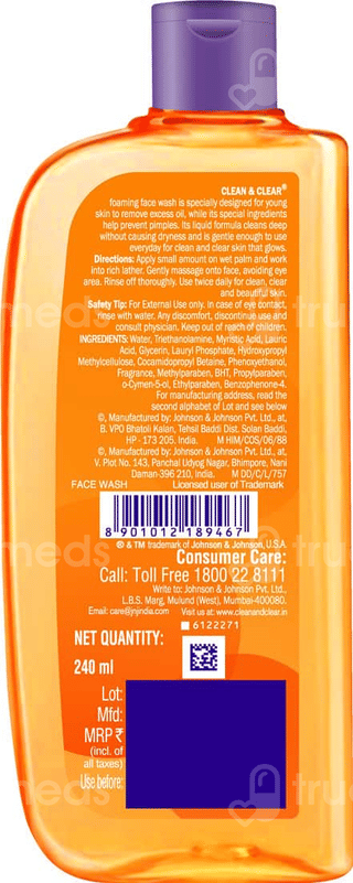 Clean & Clear Foaming Face Wash 240Ml