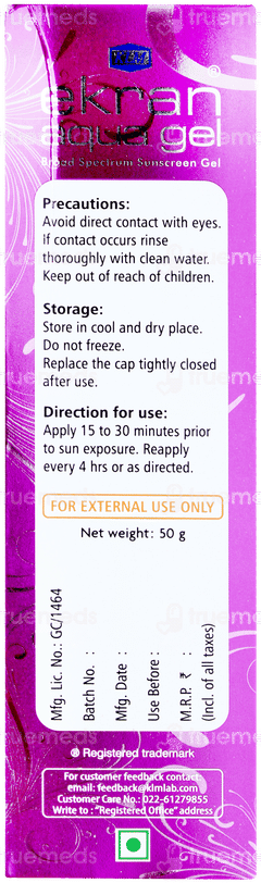 Ekran Aqua Spf 30+ Pa+++ Sunscreen Gel 50gm