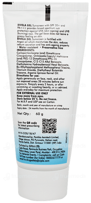 Rivela Spf 30+ Pa +++ Sunscreen Gel 60gm