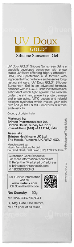 Brinton Uv Doux Gold Spf 50 Pa+++ Silicone Sunscreen Gel 50gm