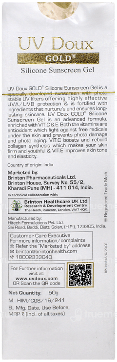 Brinton Uv Doux Spf 50 Pa+++ Silicone Sunscreen Gel 50gm