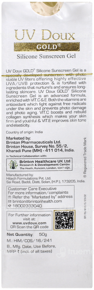 Brinton Uv Doux Spf 50 Pa+++ Silicone Sunscreen Gel 50gm