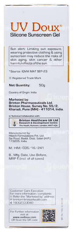 Brinton Uv Doux Spf 50 Pa+++ Silicone Sunscreen Gel 50gm