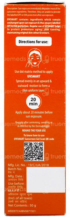 Uvsmart Spf 40+ Pa++++ Sunscreen Gel 50gm
