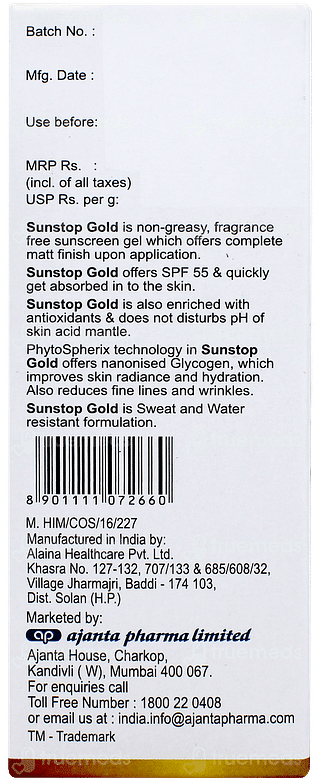 Sunstop Gold Spf 55 Pa+++ Sunscreen Gel 50gm