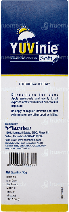Yuvinie Soft Spf 50+ Pa+++ Silicone Sunscreen Gel 50Gm