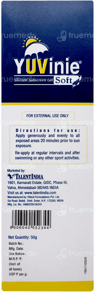 Yuvinie Soft Spf 50+ Pa+++ Silicone Sunscreen Gel 50Gm
