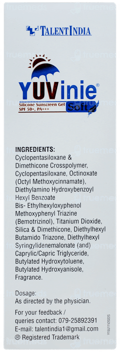 Yuvinie Soft Spf 50+ Pa+++ Silicone Sunscreen Gel 50gm Yuvinie Soft Spf 50+ Pa+++ Silicone Sunscreen Gel 50gm