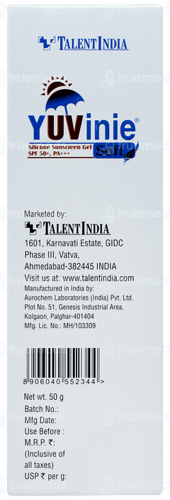 Yuvinie Soft Spf 50+ Pa+++ Silicone Sunscreen Gel 50gm Yuvinie Soft Spf 50+ Pa+++ Silicone Sunscreen Gel 50gm