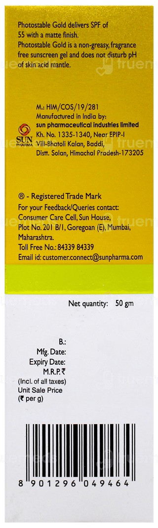 Photostable Gold Spf 55 Pa+++ Matte Finish Sunscreen Gel 50Gm
