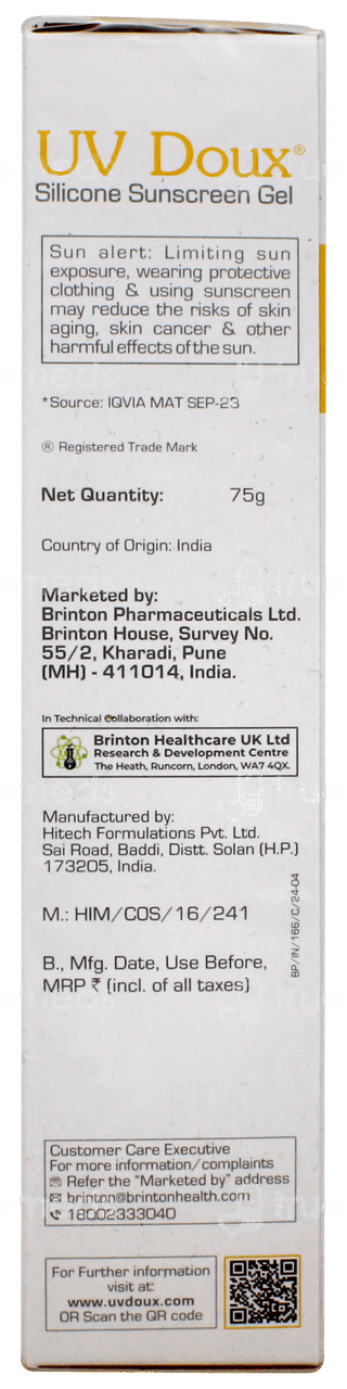 Brinton Uv Doux Spf 50 Pa+++ Silicone Sunscreen Gel 75Gm